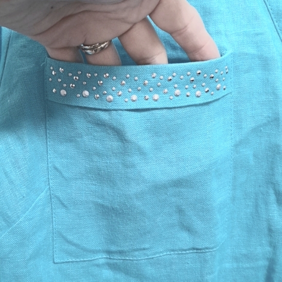 JM Collection 100% Linen Blue Silver Embellished Blouse. Size 14 NWT - Picture 3 of 10